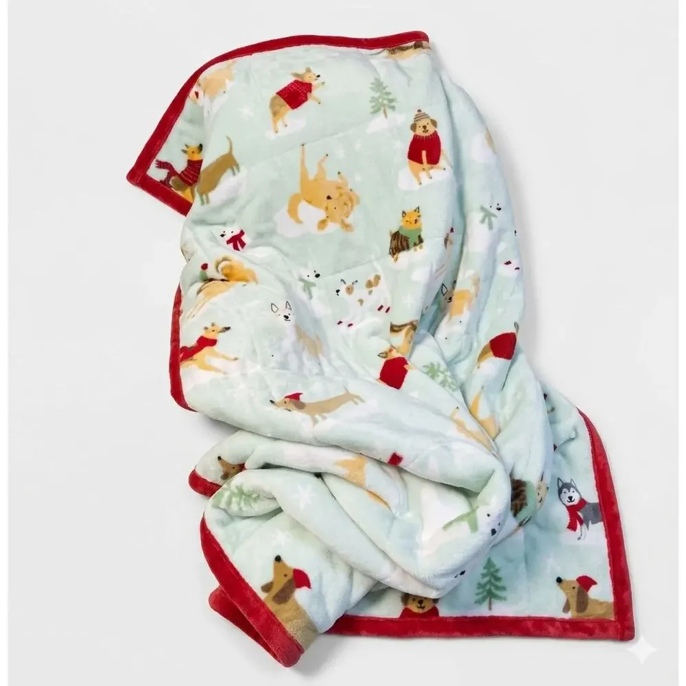Cuddl Duds Cozy Soft Throw Blanket Winter Christmas Dogs Puppies 50x60 Sherpa